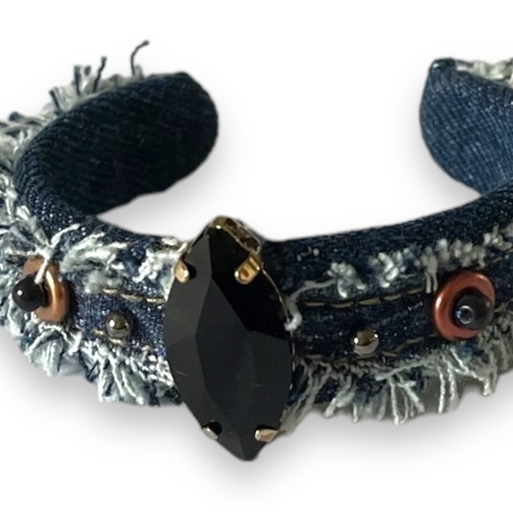 Handmade Distressed Denim Wrap Bracelet - Picture 4 of 4